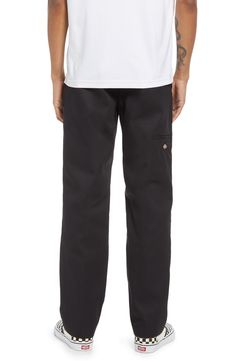 Soft and stretchy twill cotton enhances the comfort of contemporary workwear pants featuring a sturdy double knee to reduce wear and tear. Style Name:Dickies Men's Flat Front Double Knee Pants. Style Number: 6196860. Black Cargo Pants With Welt Pockets For Fall, Full Length Work Pants With Hip Pockets For Streetwear, Black Utility Straight Leg Work Pants, Streetwear Work Pants With Belt Loops And Tapered Leg, Streetwear Tapered Leg Work Pants With Belt Loops, Tapered Leg Work Pants With Belt Loops For Streetwear, Black Cargo Pants With Welt Pockets For Streetwear, Work Pants With Hip Pockets For Workwear, Standard Cut Work Pants With Hip Pockets For Workwear