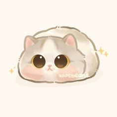 a white cat with brown eyes and stars around it's head is laying down