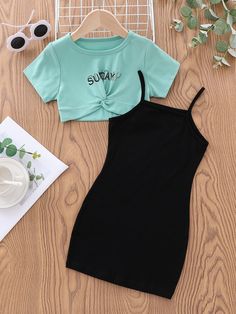 Multicolor Dressy  Short Sleeve Polyester Letter  Embellished Medium Stretch Summer Toddler Girls Clothing Haine Diy, Shein Kids, Cute Dress Outfits, Casual Preppy Outfits, Trendy Dress Outfits, Shein Outfits, Trendy Outfits For Teens, Cute Preppy Outfits, Easy Trendy Outfits