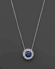 Bloomingdale's - Blue Sapphire and Diamond Halo Pendant Necklace in 14K White Gold, 18" - 100% Exclusive Sapphire Necklaces With Halo Setting, Sapphire Necklace With Diamond Halo Setting, Elegant Sapphire Necklaces With Halo Setting, Elegant Sapphire Necklace With Halo Setting, Sapphire Pendant Necklace With Halo Setting, Vintage Diamond Jewelry, Morganite Jewelry, Delicate Gold Necklace, Diamond Heart Pendant Necklace