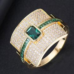 Princess Luxury Statement Stackable Ring For Women Wedding Cubic Zirco – Natural-gemstone Elegant Green Crystal Ring With Metal Band, Elegant Green Crystal Ring, Green Jewelry With Ring Detail For Gifts, Belt Ring, Bridal Tops, Ruby Engagement Ring, Trendy Ring, Cubic Zirconia Jewelry, Aromatherapy Oils