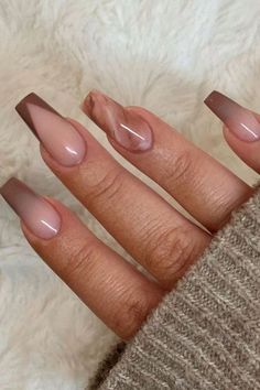 Ongles Beiges, Brown Acrylic Nails, Fall Acrylic Nails, Short Acrylic Nails Designs, Fall Nail Colors, Brown Nails, Fall Nail