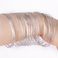 Bulk 50Pcs Fashion Silver Ultra Thin Hoop Bracelet Cuff Bangle Wristband Wedding Hoop, Colorful Bangles, Sparkle Bracelet, Bangles Indian, Bracelet Cuff, Bangle Designs, Fancy Jewelry, Girly Jewelry, Bangle Set