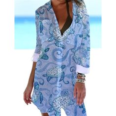 Season:Summer,Spring; Fabric:Polyester; Sleeve Length:3/4 Length Sleeve; Look After Me:Machine wash; Gender:Women's; Style:Casual,Fashion; Elasticity:Micro-elastic; Occasion:Vacation,Daily,Outdoor; Fit Type:Loose Fit; Dresses Type:Shirt Dress,Cover Up,Beach Dress; Pattern:Fish; Design:Pocket,Print; Neckline:Turndown; Brand:Shall We; Front page:FF; Listing Date:02/21/2023; Production mode:External procurement; 2024 Trends:2023; Bust:; Length:; Sleeve:; Fit US Size:; Fit UK Size:; Fit EU Size:; Dr Casual Long Sleeve Dress For Beach Party, Long Sleeve Vacation Dresses, Summer Long Sleeve Beach Dress For Beach Party, Summer Long Sleeve Printed Beach Dress, Printed Long Sleeve Beach Dress For Summer, Long Sleeve Printed Beach Dress For Summer, Summer Long Sleeve Beach Dress Cover-up, Long Sleeve Beach Dress For Vacation, Long Sleeve Beachy Beach Dress For Vacation