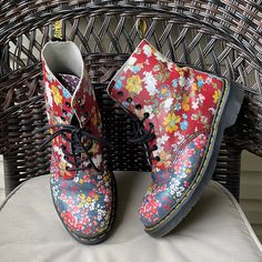 Pascal Floral Clash 1460 Dr. Martens 11. Very Unique And Fun Pair! Don’t Wear Much! Bundle To Save Or Offer! Spring Boots With Red Sole And Round Toe, Spring Boots With Studded Rubber Outsoles And Round Toe, Casual Boots With Red Sole For Spring, Multicolor Floral Print Boots With Round Toe, 1460 Dr Martens, Dr Martens Shoes, Martens Shoes, Boot Sandals, Dr. Martens