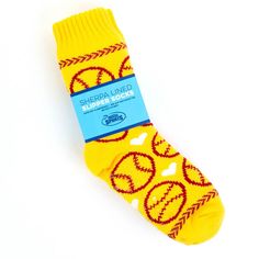 Softball Slipper Socks with Sherpa Lining Cozy Non-slip Socks For Indoor Use, Cozy Non-slip Indoor Socks, Comfortable Socks For Winter Playtime, Comfortable Winter Socks For Playtime, Comfortable Socks For Playtime In Winter, Comfortable Playtime Winter Socks, Softball Pattern, Winter Gift, Slipper Socks