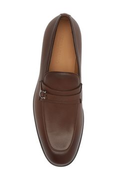 Rich tumbled leather shapes this Italian-crafted loafer punctuated with a gleaming gancino at the layered strap. Leather upper, lining and sole Made in Italy Designer Shoes Elegant Slip-on Monk Strap Shoes In Calf Leather, Elegant Calf Leather Monk Strap Shoes, Elegant Calf Leather Monk Strap Shoes For Business Casual, Luxury Monk Strap Shoes With Removable Insole For Office, Luxury Monk Strap Shoes For Office With Removable Insole, Semi-formal Calf Leather Loafers With Textured Sole, Semi-formal Textured Sole Calf Leather Loafers, Formal Calf Leather Moccasins With Textured Sole, Elegant Moccasins With Textured Sole For Semi-formal Occasions