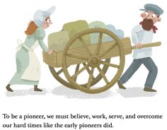 two people pushing a wooden cart with hay on it and the words to be a porter, we must believe, work, serve, and overcome