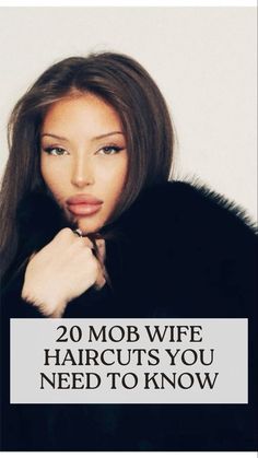 a woman with long hair wearing a fur coat and posing for the cover of her book, 20 mob wife haircuts you need to know