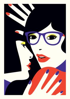 an image of two women wearing glasses and holding each other's hand up to their face