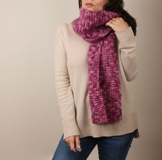 Lavender Fields Hand-Knitted Scarf // Purple Fuchsia Mauve Wool Blend Scarf // Hand Made Knit Just like looking out at a french lavender field, this scarf is a sight to behold. Specks of mauve, eggplant and fuchsia will bedazzle passers by, as you stroll along, cosy and warm. Pair with a contented smile and a cup of cocoa. Fabrication: wool/acrylic blend Lovingly made by Nonna Maria, a wonderful Italian grandmother in the Northern suburbs of Melbourne. Grazie (thank you) for supporting a local a Pink Soft Knit Knitting Pattern, Pink Soft Knit Pattern, Winter Purple Knitting Pattern, Pink Knitted Fall Scarf, Pink Knitted Winter Scarves, Purple Knitted Winter Scarves, Pink Knitted Scarves For Winter, Winter Knitting Pattern In Purple, Winter Knitting Pattern In Purple Knit Fabrication