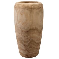 a wooden vase is shown on a white background