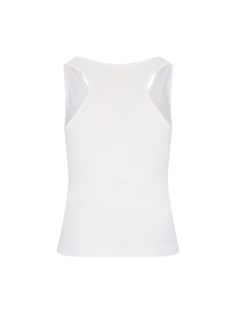 Ribbed top with printRibbed design, logo print on the front, wide neckline, sleeveless, scoop neckline and straight hem.Washing instructionsMachine wash Gender: WOMENMaterial: COTTONColor: WHITEMade in: ITProduct ID: PWAC020F23FAB0010110*Import tax/duty will be calculated at checkout (If applicable) Sporty Tops With Wide Straps For Summer, White Seamless Crew Neck Tank Top, Casual White Elastane Tank Top, Casual Cotton Tank Top With Wide Straps, Stretch Cotton Tops With Wide Straps, Cotton Tops With Wide Straps And Stretch, White Cotton Scoop Neck Vest, Basic Fitted Tops With Wide Straps, Fitted Tops With Wide Straps In Basic Style