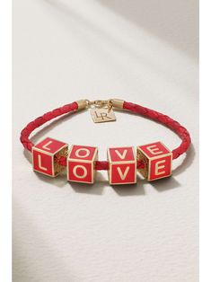 Shop LAUREN RUBINSKI Love 14-karat gold, enamel and leather bracelet, Explore the latest LAUREN RUBINSKI women's collection today on NET A PORTER Lauren Rubinski, Heart On Your Sleeve, Latest Bracelets, Square Beads, Enamel Bracelet, Square Bead, Fine Jewelry Bracelets, Gold Enamel, Love Bracelets