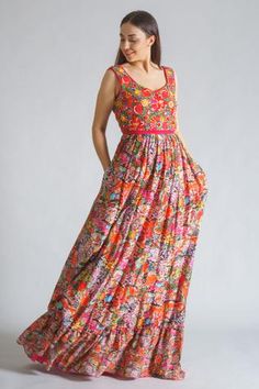 Shop for Payal Jain Multi Color Cotton Silk Chanderi Printed Maxi Dress for Women Online at Aza Fashions Floor-length Dresses With Intricate Multicolor Embroidery, Spring Festive Embroidered Maxi Dress, Festive Floor-length Maxi Dress With Floral Print, Floral Patchwork Maxi Dress For Garden Party, Pink Summer Maxi Dress For Festive Occasions, Pink Summer Festive Maxi Dress, Pink Festive Maxi Dress For Summer, Festive Resham Embroidered Maxi Dress For Spring, Festive Resham Embroidery Maxi Dress For Spring