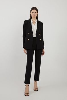 Experience Sleek Tailoring In A Pair Of Slim Leg Trousers, Featuring A Figure Skimming Fit And A Comfortable High Waistline. Style It With A Shirt, The Matching Blazer, And Heels For A Dressy Look Perfect For Office Days And Formal Events, Or With A T-Shirt And Trainers For A More Laid Back Approach. Tailored High Waisted Slim Leg Trousers High Quality Tailored Design Comfortable High Waistline Flattering Slim Leg Fit Pocket Accents Matching Blazer Sold Separately Tailored Blazer Women, Hen Do Outfits, Velvet Dress Maxi, Workwear Capsule Wardrobe, Workwear Capsule, Casual Work Pants, Black Experience, Plus Size Workwear, Two Piece Set Pants