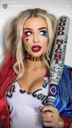 Creative Women Costumes, Harly Quinn Halloween Costume Ideas, Joker And Harley Quinn Makeup, Harley Quinn Costume Women, Harley Quinn Make-up, Girl Halloween Makeup, Harley Quinn Halloween Costume, Harley Quinn Makeup, Halloweenský Makeup