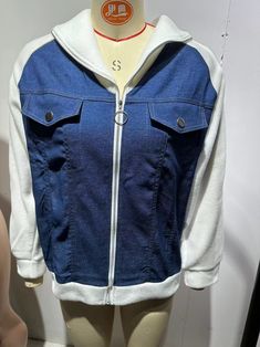 Women's Denim Patchwork Jacket Zipper Lapel Long Sleeve Jacket Winter Long Sleeve Denim Jacket With Zipper, Casual White Patchwork Denim Jacket, Long Sleeve Cotton Denim Jacket With Zipper Closure, Denim Blue Cotton Denim Jacket With Zipper, Fall Denim Outerwear With Zipper Closure, Spring Denim Blue Outerwear With Zipper Closure, Denim Blue Outerwear With Zipper For Spring, Denim Blue Jacket With Zipper For Fall, Denim Blue Zipper Outerwear For Streetwear