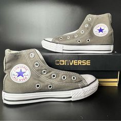 Brand New In Box All Star Converse High Top Sneakers (Youth.) Casual Low-top Sneakers With Star Logo, Casual Sneakers With Star Logo, Casual High-top Sneakers With Star Logo, Non-slip High-top Canvas Shoes For School, Converse High-top Non-slip Sneakers, Gray Round Toe Sneakers For School, Gray High-top Sneakers For School, Sporty Converse Sneakers For School, Converse High-top Sneakers For School