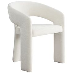 a white plastic chair with curved legs