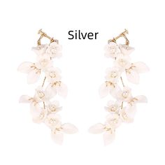 Product information : Material: alloy Modeling: flowers Processing technology: pure manual. Color: gold, silver, rose gold Size Information: Size: 8x4cm Packing list: A pair of earrings Flower White, Ceramic Flower, White Leaf, Ceramic Flowers, Silver Rose Gold, Packing List, Rose Gold, Ceramics, Pure Products