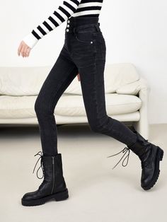 MO&Co.Women High Rise Slim Fit Jeans Features : - High waist - Slim fitCode : MBC1JENT12Inside leg length of size M is 99cmBlack : Model is 175cm tall and wearing a size M MATERIALS & CARE : Material : 68.4% Cotton 22.4% Polyester 8% Viscose 1.2% SpandexUse a washing machine at the mild process of 30℃ Do not bleach, do not soak Do not tumble dryTips : 1. The leather part cannot be ironed or wiped. 2. It is a normal phenomenon that denim products have slight discoloration.Please select your own s Slim Waist, Dressed Down, Slim Fit Jeans, Favorite Jeans, Fit Jeans, Jeans Fit, Fitness Fashion, Washing Machine, Black Jeans