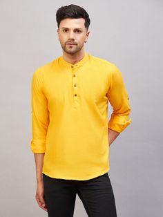 VM BY VASTRAMAY Men's Mustard Short Cotton Kurta Add a touch of elegance to your ethnic wardrobe with this mustard short cotton kurta for men. Perfect for casual outings or festive occasions, this kurta offers a blend of style and comfort. Features Color: Mustard Style: Short kurta Fabric: Cotton Pattern: Solid Neck: Mandarin collar Sleeve Length: Short sleeves Fit: Regular fit Occasion: Casual, festive Specifications Brand: VM BY VASTRAMAY Available Sizes: S, M, L, XL, XXL Package Contents: 1 M Cotton Kurta For Men, Kurta For Men, Men's Kurta, Short Kurta, Cotton Kurta, Festive Wear, Mustard Color, Mandarin Collar, Festival Wear