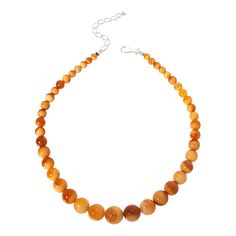 Jay King Sterling Silver Apricot Carnelian Graduated Bead Necklace Unique color patterns in shades of orange and yellow, plus a classic graduated silhouette make this carnelian bead necklace a great choice for chic, sophisticated dressing. From Jay King.       Approx. 18"L x 5/8"W with 2-3/4" extender     Stamped .925     Hook closure     Necklace has round, polished beads of orange/yellow carnelian strung in graduated profile   Stone Information       All sizes and weights approximate     Stabi Elegant Orange Hand-strung Necklace, Classic Orange Round Necklace, Orange Large Beads, Adjustable Hand-strung Orange Necklaces, Adjustable Hand-strung Orange Necklace, Orange Round Gemstone Bead Necklaces, Orange Round Gemstone Beads Necklace, Orange Single Strand Beaded Necklace With Round Beads, Orange Gemstone Beads Round Necklaces