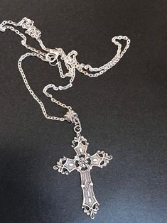 Large Cross on a Silver Plated Chain Gothic Tibetan Silver - Etsy Gothic Sterling Silver Clavicle Chain Necklace, Sterling Silver Gothic Collar Necklace, Sterling Silver Gothic Clavicle Necklace, Gothic Sterling Silver Clavicle Necklace, Gothic Sterling Silver Necklace With Lobster Clasp, Gothic Sterling Silver Necklace With Silver Chain, Gothic Sterling Silver Chain Necklace, Gothic Silver Necklace With Clavicle Chain, Silver Gothic Necklace With Clavicle Chain