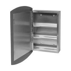 an open metal cabinet on a white background