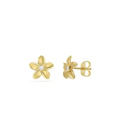 14K Yellow Gold Plumeria Stud Earrings with 0.04 Carats (total weight) of Diamonds. The Plumeria flower measures approximately 5/16" in width. Fine Jewels, Instagram Followers, Diamonds, Yellow Gold, Rose Gold, Stud Earrings, Yellow, Gold