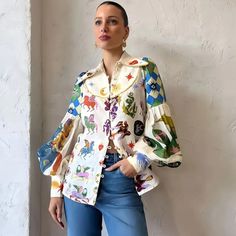 Women's Printed Button Down Shirt With Butterfly Collar. So Cute !!!! Nwot Mode Prints, Print Shirts Women, Cardigan Shirt, Vintage Blouse, Weave Style, Loose Outfit, Turndown Collar, Boho Print, Collar Top