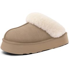 PRICES MAY VARY. WARM & COMFY: All-around fuzzy faux fur lining and breathable microsuede upper keep away from coldness and prevent sweat or odors. An extended plush wool-like fur collar wraps your feet in warmth, making these slippers luxurious and stylish. OUTDOOR & INDOOR: Latest Gen EVA foaming technology creates better flexibility, lightweight and anti-slip platform outsole, without any damage to the wood floor or noise to people, preventing indoor and outdoor slipping. COZY FOOTBED: Premiu Faux Fur Slippers With Round Toe For Winter, Faux Fur Round Toe Slippers For Winter, Faux Fur Round Toe Winter Slippers, Winter Faux Fur Slip-on Slippers, Winter Slip-on Slippers With Faux Fur Trim, Winter Faux Fur Slippers With Scuffs, Cozy Synthetic Slippers For Winter, Comfortable Winter Slippers With Faux Fur Trim, Comfy Faux Fur Winter Slippers