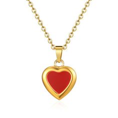 Indulge in the impeccable design of Sweet Cheeks, Enamel Heart Necklace. The red enamel heart, delicately set in stainless steel and 14k gold plated, adds a pop of color to any outfit. With its exquisite craftsmanship, this necklace is a must-have for any fashion-forward individual. Materials: Stainless Steel, red enamel Measures: 18mm high, 15mm wide. Double Heart Enamel Jewelry For Gifts, Red Enamel Jewelry For Anniversary, Yellow Gold Enamel Heart Pendant Necklace, Elegant Heart Pendant Enamel Necklace, Red Heart Necklace With Clavicle Chain, Red Enamel Charm Necklaces For Gifts, Elegant Enamel Heart Pendant Necklace, Red Double Heart Necklace For Anniversary, Red Heart Clavicle Chain Necklace