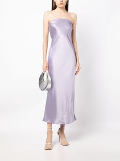 Find REFORMATION Joana Silk Midi Dress on Editorialist. lavender purple silk strapless sleeveless mid-length straight hem We've partnered with Good On You — an independent agency that rates how brands perform in relation to their impact on the planet, people and animals, with a multi-criteria rating simplified to a five points scale. In order to be awarded our conscious label, larger brands need to score a minimum of four out of five ('Good'), while smaller brands must score at least three out of five ('It's a start'). This item comes from a brand rated four out of five ('Good') by Good on You. Please note, this is a brand-level rating and does not guarantee that this product is made with conscious materials. Learn more about what makes a product Conscious on our Conscious Criteria page Purple Midi Dress, Grey Midi Dress, Planet People, Five Points, Silk Midi Dress, Dress Home, Purple Silk, Silk Maxi Dress, Color Inspo