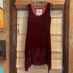 Johnny Was Jwla Velvet Sleeveless Embroidered Dress Euc - Never Worn, In Perfect Condition Fits True To Size Sleeveless Bohemian Embroidered Dress, Fitted Sleeveless Bohemian Embroidered Dress, Bohemian Embroidered Sleeveless Fitted Dress, Fitted Sleeveless Embroidered Festive Dress, Fitted Embroidered Sleeveless Dress, Festive Sleeveless Embroidered Fitted Dress, Red Sleeveless Embroidered Dress, Red Sleeveless Dress With Floral Embroidery, Red Sleeveless Fitted Embroidered Dress