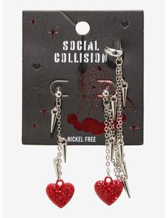 Social Collision Bubble Heart Spike Earrings | Hot Topic Red Descendants, Social Collision, Bubble Heart, Right Arrow Icon, Detailed Jewelry, Spike Earrings, Accessories Jewelry Earrings, Hoodie Girl, Descendants