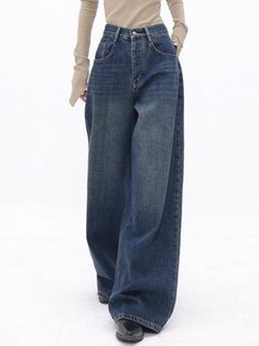 High Waist Slimming Loose Straight Leg Boyfriend Jeans - AnotherChill Retro Trousers, Baggy Y2k, Estilo Harajuku, High Waist Wide Leg Jeans, Grunge Streetwear, Denim Decor, Streetwear Jeans, Retro Jeans, Vintage Preppy