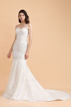 $189 - Sparkle Mermaid Sweetheart White Court Train Wedding Dress Popular Wedding Dresses, Dreamy Wedding Dress