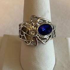 Brand New In Box A1009 Punk Engagement Rings, Spider Engagement Ring, Elegant Blue Metal Rings, Nickel Free Blue Metal Rings, Nickel-free Blue Metal Rings, Blue Metal Ring As Gift, Blue Metal Rings As A Gift, Spider Ring, Pave Wedding Rings