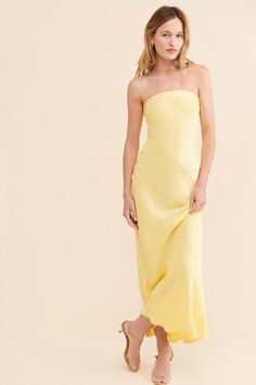 Rent Matera Strapless Maxi Dress from Nuuly. Pick 6 items for $98/month. Free shipping + returns. Strapless Maxi Dress Summer, Cute Dresses For Dances, Yellow Strapless Dress, Orange Bridesmaid, Solid Midi Dress, Unique Skirts, Yellow Bridesmaid Dresses, Yellow Maxi, Yellow Midi Dress