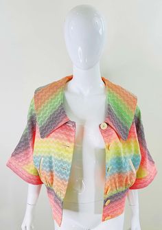 Matthew Williamson Spring 2002 Sz 8 Colorful Rainbow Striped 3/4 Sleeves Jacket For Sale at 1stDibs Matthew Williamson, Colorful Rainbow, Rainbow Stripes, Vintage Finds, Vintage Clothing, Vintage Outfits, Spring Summer, Rainbow, For Sale