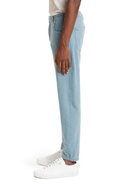 A simple straight cut and five-pocket styling give these stretch-cotton twill pants the traditional comfort of old faves in a denim-look hue. 29 1/2" inseam; 14" leg opening; 10" front rise; 14" back rise (size 32) Zip fly with button closure Five-pocket style 98% cotton, 2% elastane Dry clean Made in Italy Men's Designer Clothing Light Wash Straight Fit Cotton Bottoms, Straight Leg Washed Blue Pants For Fall, Washed Blue Straight Leg Pants For Fall, Straight Washed Cotton Jeans, Classic Tapered Leg Light Wash Bottoms, Dark Wash Cotton Straight Leg Pants, Classic Light Wash Tapered Leg Bottoms, Washed Blue Straight Leg Pants, Washed Blue Straight Leg Bottoms