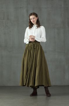 Maxi Linen Skirt, Tea Dance, Jo March, Green Wool Coat, Red Apron, Retro Skirt, White Linen Shirt, Anne With An E, Fair Lady