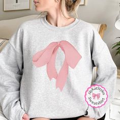 Pink Bow Sweatshirt, Coquette Aesthetic and Clothing, Balletcore, Bachelorette Party Favor, Valentine's Gift, Thoughtful Present for Here - Etsy Pink Relaxed Fit Sweatshirt As Gift, Cute Pink Sweatshirt For Gift, Cute Pink Sweatshirt As Gift, Pink Top As Gift For Fall, Pink Top As Fall Gift, Spring Gift Long Sleeve Sweatshirt, Spring Long Sleeve Sweatshirt, Spring Crew Neck Sweatshirt For Gift, Spring Crew Neck Sweatshirt