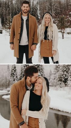 two people are standing in the snow together