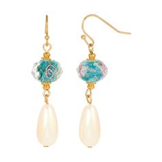 Bel Fiore Pink Glass Bead Fashion Pearl Drop Earrings Pearl Drop Earrings Gold, 1928 Jewelry, Fish Hooks, Vintage Inspired Jewelry, Crystal Blue, Fashion Jewelry Earrings, Gold Dipped, Blue Zircon, Dangling Earrings