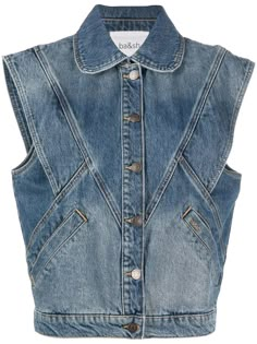 Ba&Sh button-up Denim Vest - Farfetch Upcycled Blue Jeans, Womens Denim Outfits, Denim Washing Effect, Denim Vest Outfits, Recycled Denim Fashion, Embroidery On Denim, Denim Bar, Vestiti In Jeans, Vest Jeans