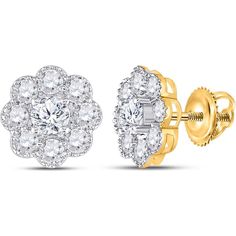 GND 14K Yellow Gold Round Diamond Flower Cluster Stud Earrings - 2 Carat Total Diamond Weight Luxury Round Cluster Earrings With Prong Setting, Flower Cluster, Diamond Flower, Cluster Earrings, Fine Jewellery Earrings, Delicate Necklace, Gold Style, Diamond Earrings Studs, Diamond Studs