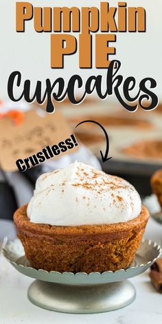 pumpkin pie cupcakes with whipped cream on top